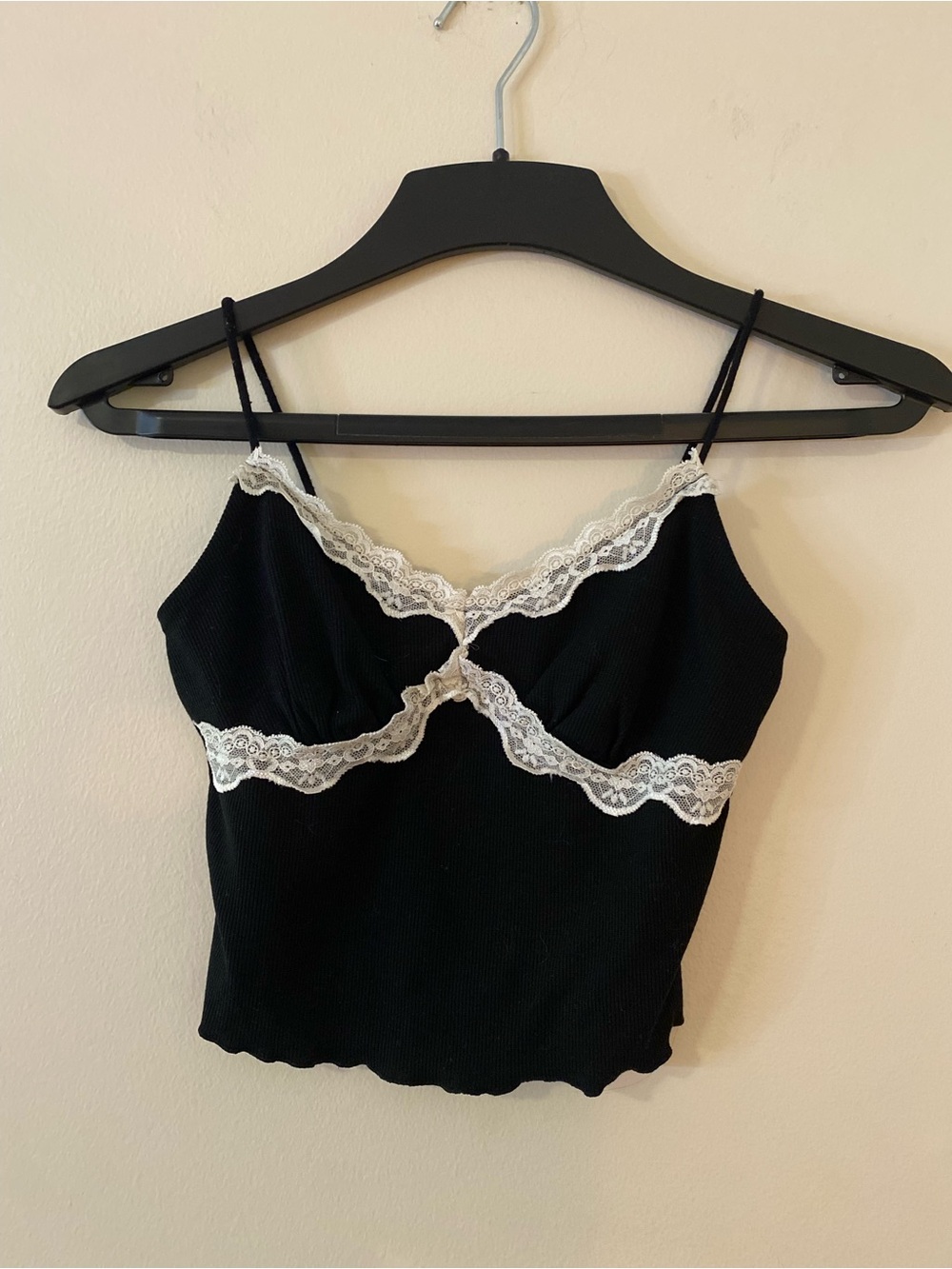 Black Ribbed Lace Trim Cami